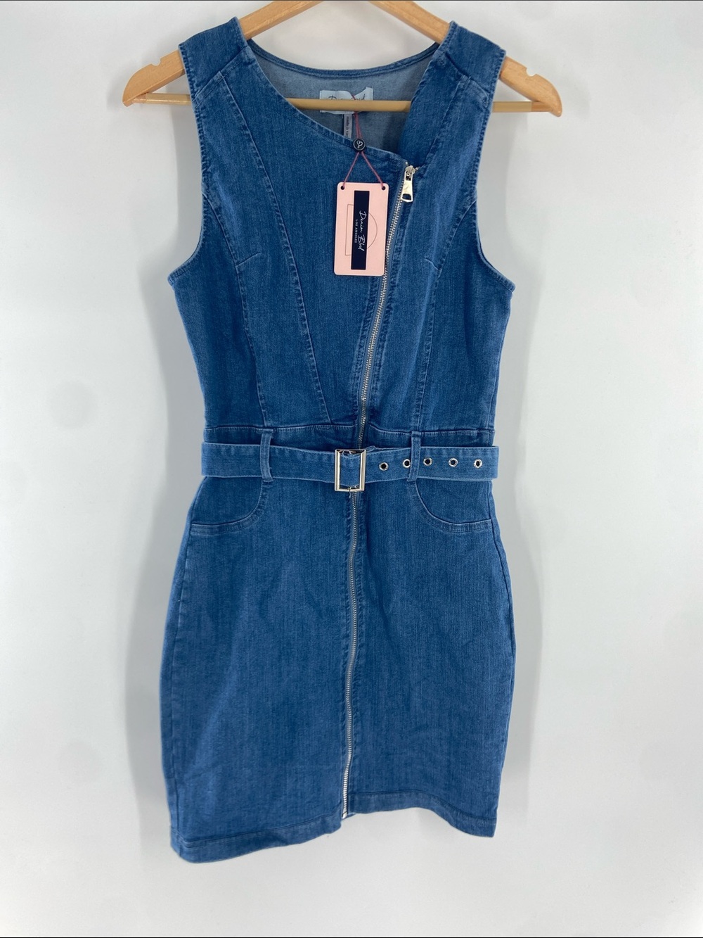 Denim Blvd Blue Sleeveless Mini Dress w/Belt Size M NWT
